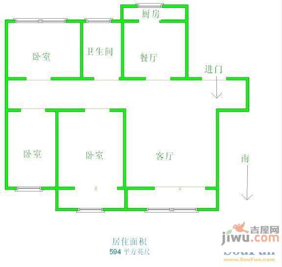 鹤祥园2室1厅1卫103㎡户型图