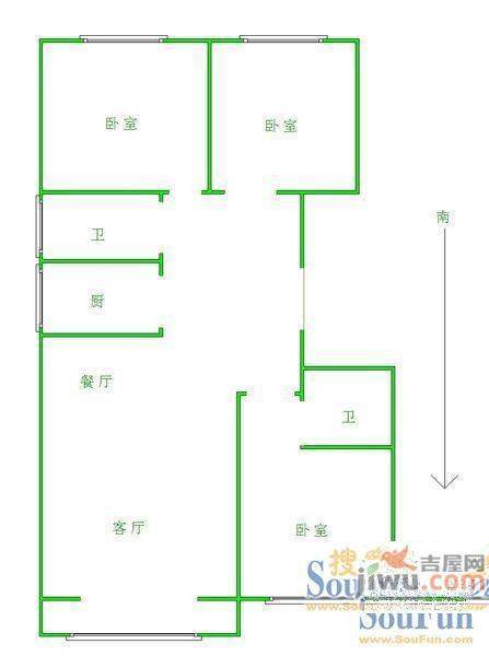 建科楼3室2厅2卫124㎡户型图