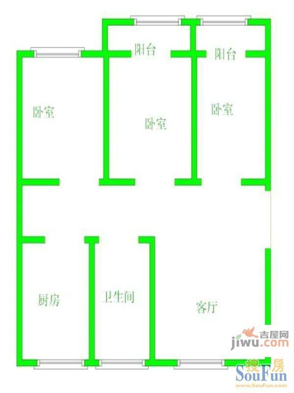 凤凰园2室2厅1卫80㎡户型图