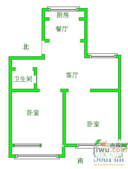 凤凰园2室2厅1卫80㎡户型图