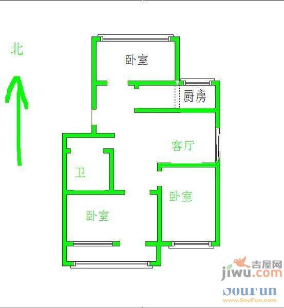 凤凰园2室2厅1卫80㎡户型图