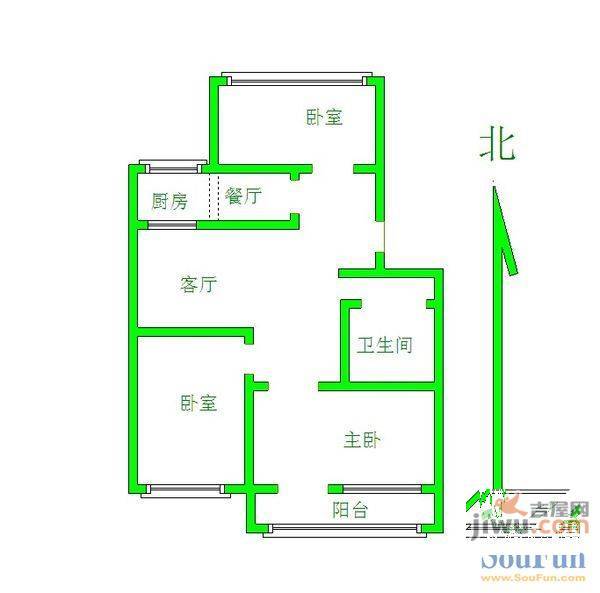 凤凰园2室2厅1卫80㎡户型图