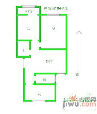 凤凰园2室2厅1卫80㎡户型图