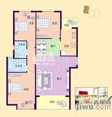 繁荣花园2室2厅1卫92㎡户型图