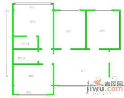 建科楼3室2厅2卫124㎡户型图