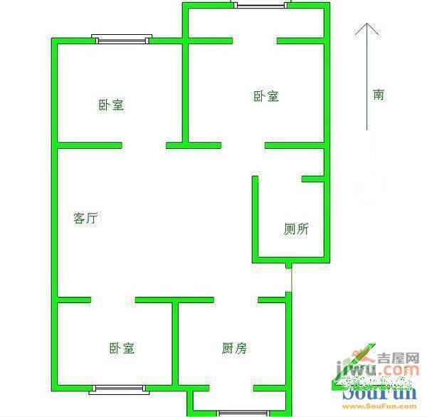 银安花园2室1厅1卫64㎡户型图