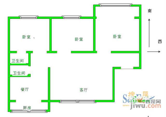 银安花园2室1厅1卫64㎡户型图