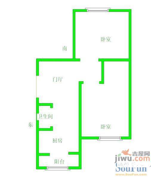 部东里2室1厅1卫59㎡户型图