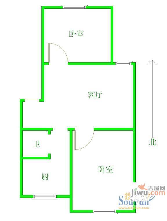 部东里2室1厅1卫59㎡户型图