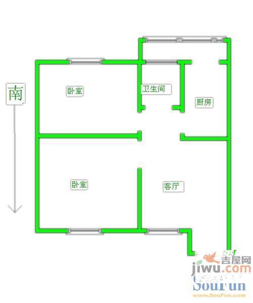 部东里2室1厅1卫59㎡户型图