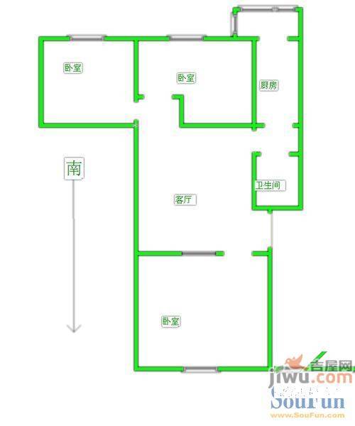 部东里2室1厅1卫59㎡户型图