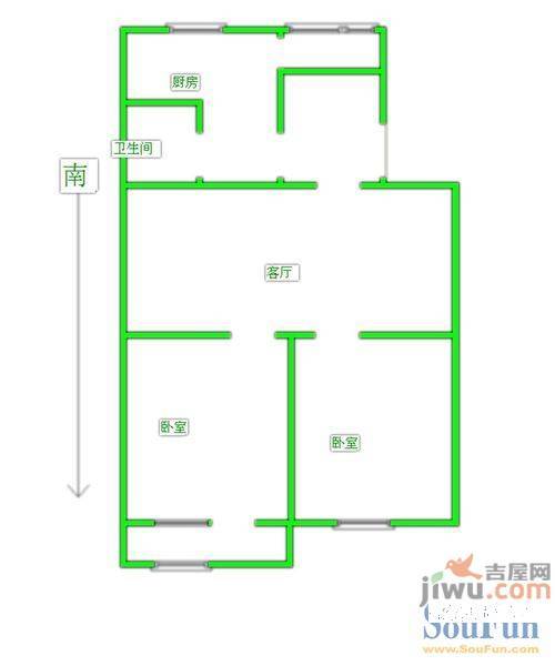 部东里2室1厅1卫59㎡户型图