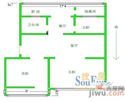 交兴楼3室2厅1卫120㎡户型图