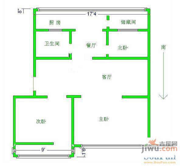 交兴楼3室2厅1卫120㎡户型图