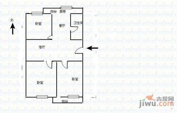 交兴楼3室2厅1卫120㎡户型图