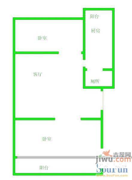 光明西里丙区2室1厅1卫58㎡户型图