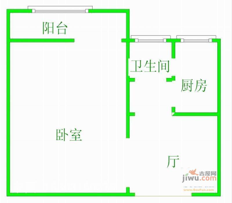 光明西里丙区2室1厅1卫58㎡户型图