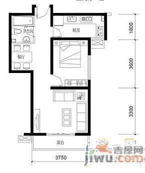 嘉元青年汇1室2厅1卫60.4㎡户型图