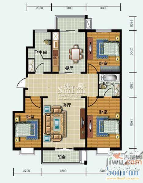 亨润世家3室2厅2卫户型图