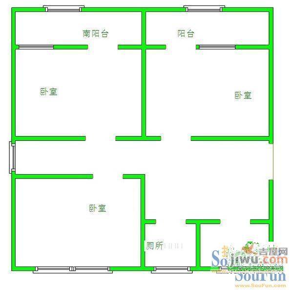 3小区2室2厅1卫61㎡户型图