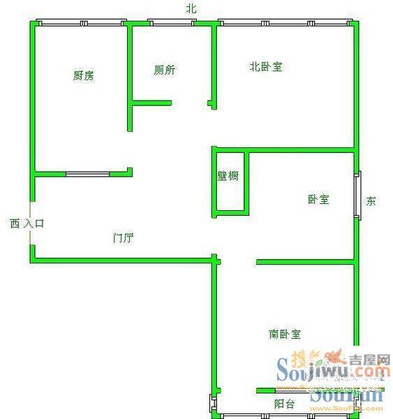 3小区2室2厅1卫61㎡户型图