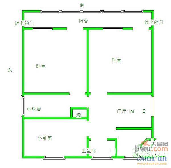 3小区2室2厅1卫61㎡户型图