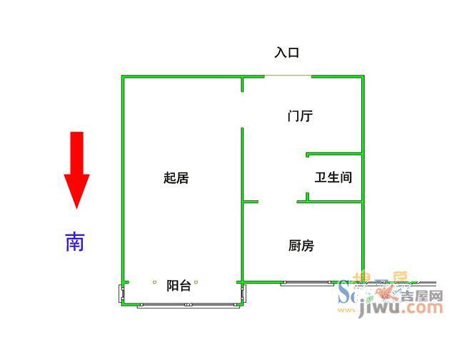 国防楼2室1厅1卫51㎡户型图