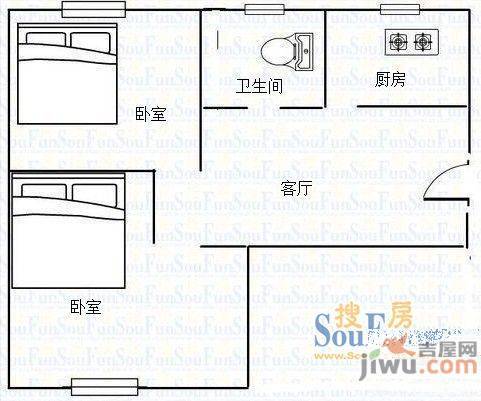 军鑫里2室1厅1卫户型图