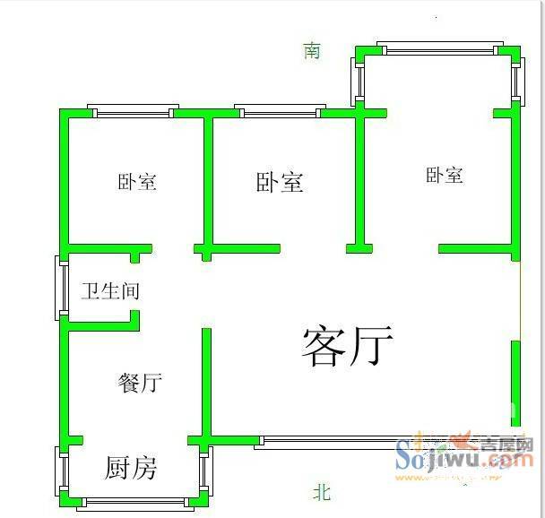 林苑小区3室2厅1卫115㎡户型图