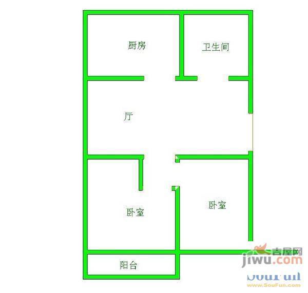 3号小区2室1厅1卫46㎡户型图