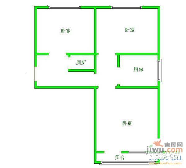 3号小区2室1厅1卫46㎡户型图