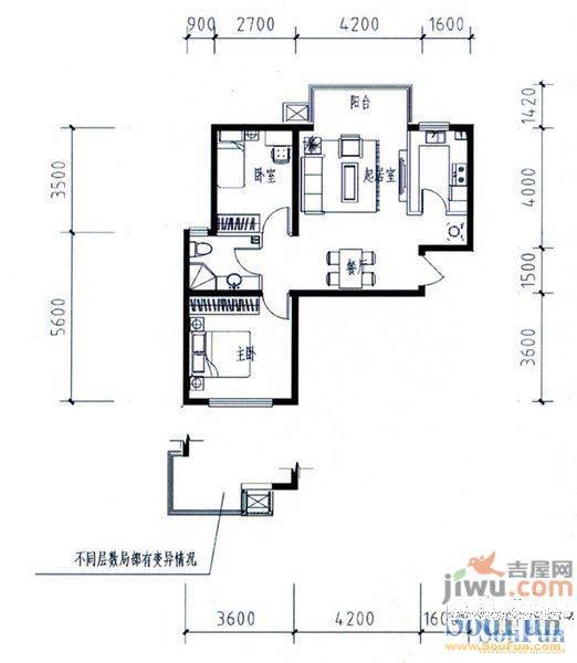 高各庄2室1厅1卫65㎡户型图