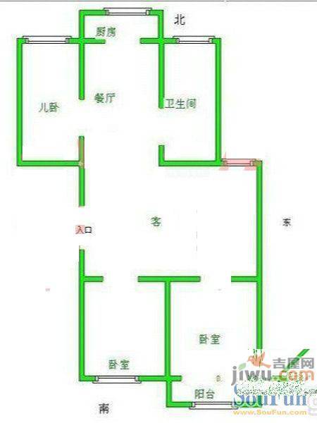 2小区2室1厅1卫57㎡户型图