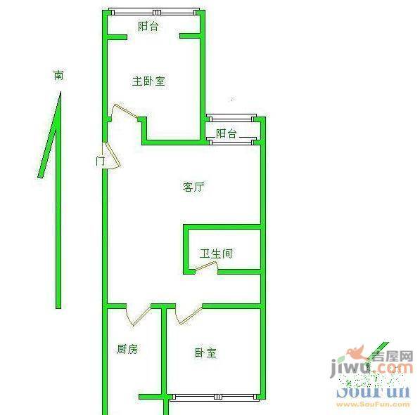 交大楼2室1厅1卫户型图