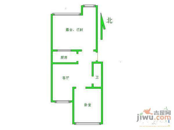 交大楼2室1厅1卫户型图