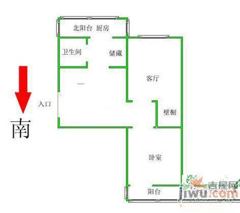 交大楼2室1厅1卫户型图