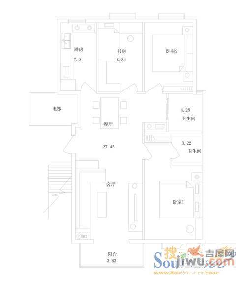 嘉润彩虹城3室2厅2卫106㎡户型图