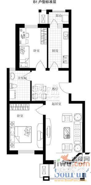 御景花园1室1厅1卫户型图