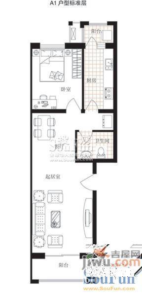 御景花园1室1厅1卫户型图