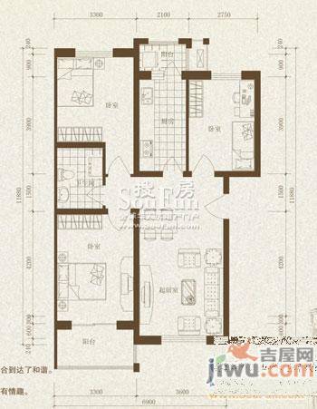 御景花园2室1厅1卫59.4㎡户型图