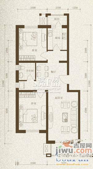 御景花园2室1厅1卫59.4㎡户型图