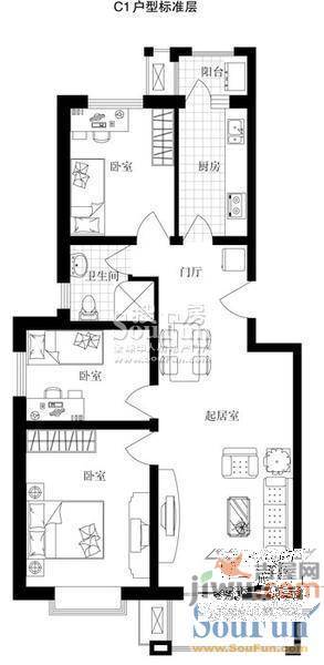 御景花园1室1厅1卫户型图