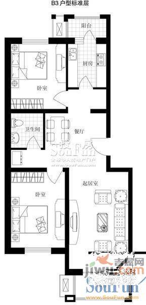 御景花园2室1厅1卫户型图