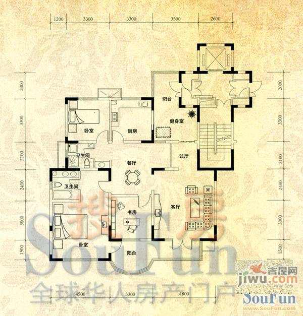 帝景豪庭2室1厅1卫101.7㎡户型图