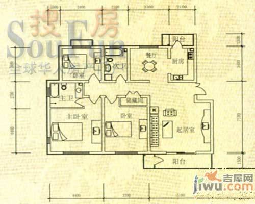 帝景豪庭2室1厅1卫101.7㎡户型图