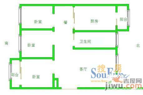 瑞祥楼3室2厅1卫120㎡户型图