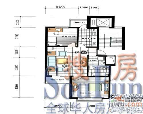 龙腾花园3室2厅1卫155.2㎡户型图