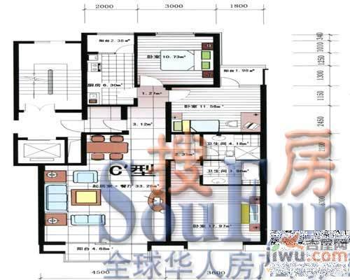 龙腾花园3室2厅1卫155.2㎡户型图