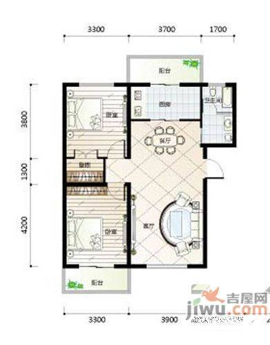 莲景花园2室2厅1卫75㎡户型图