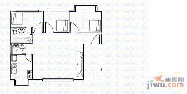 莲景花园2室2厅1卫75㎡户型图